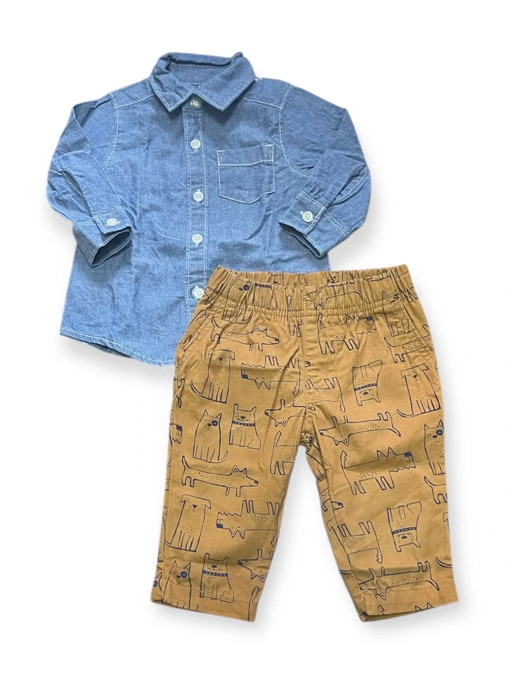 CARTER’S Baby Boy 2-Piece Chambray Shirt and Brown Pants Set size 6M